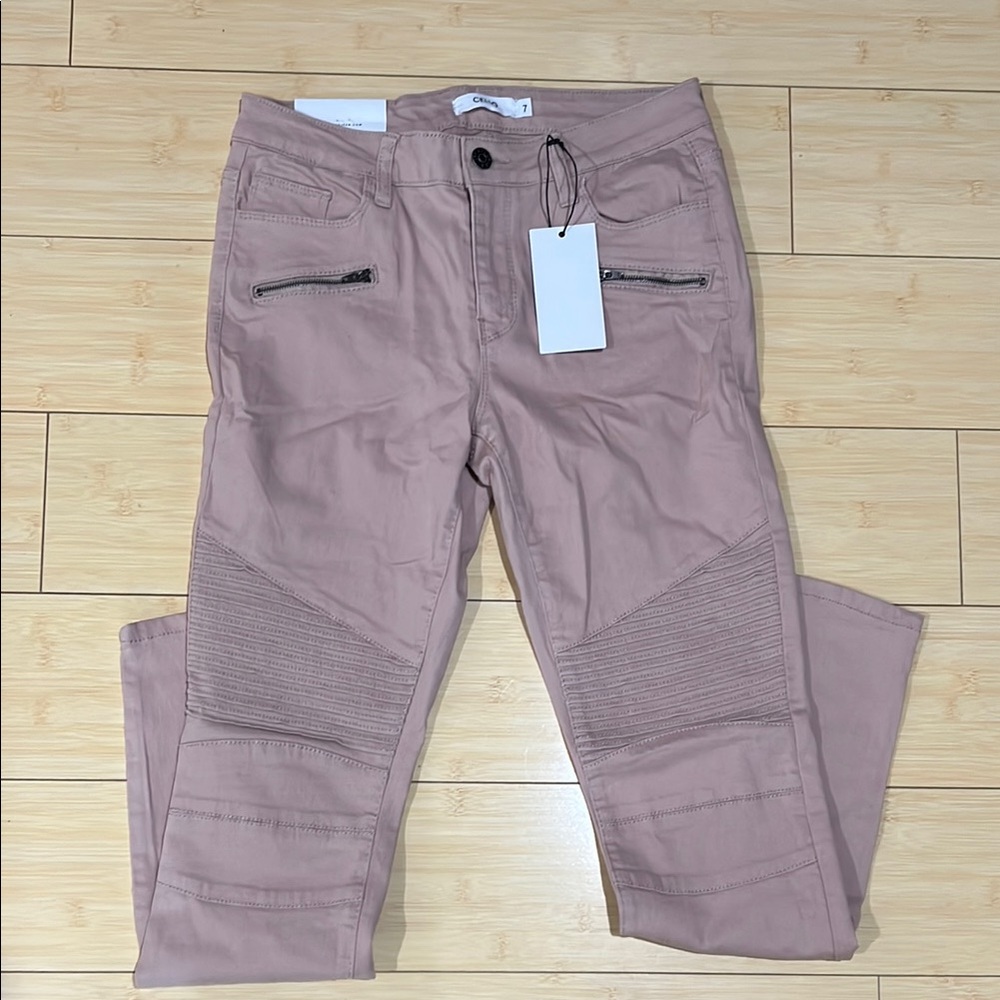 Mauve Moto Skinny Pants with Zip Pockets